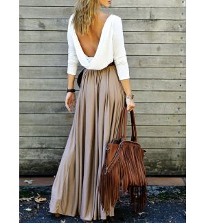 Alluring Long Sleeve Open Back Draped Maxi Dress