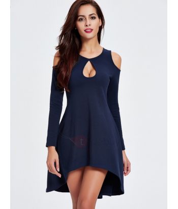 Off-the-Shoulder Long Sleeve High-Low Day Dress