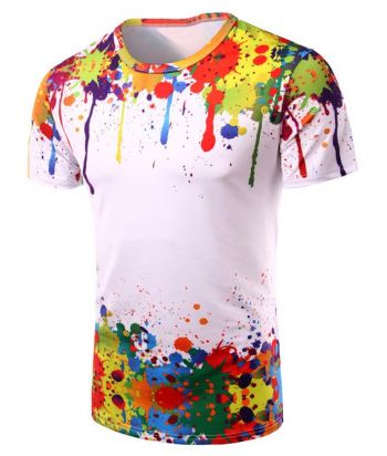 Round Neck 3D Colorful Splash-Ink Print Short Sleeve Men's T-Shirt