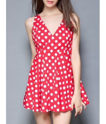 Sweet Polka Dot Open Back Summer Dress For Women