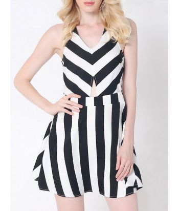 Stylish Striped Criss-Cross Women's Dress