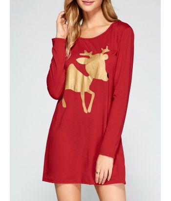 Reindeer Pattern Glitter Christmas Dress222